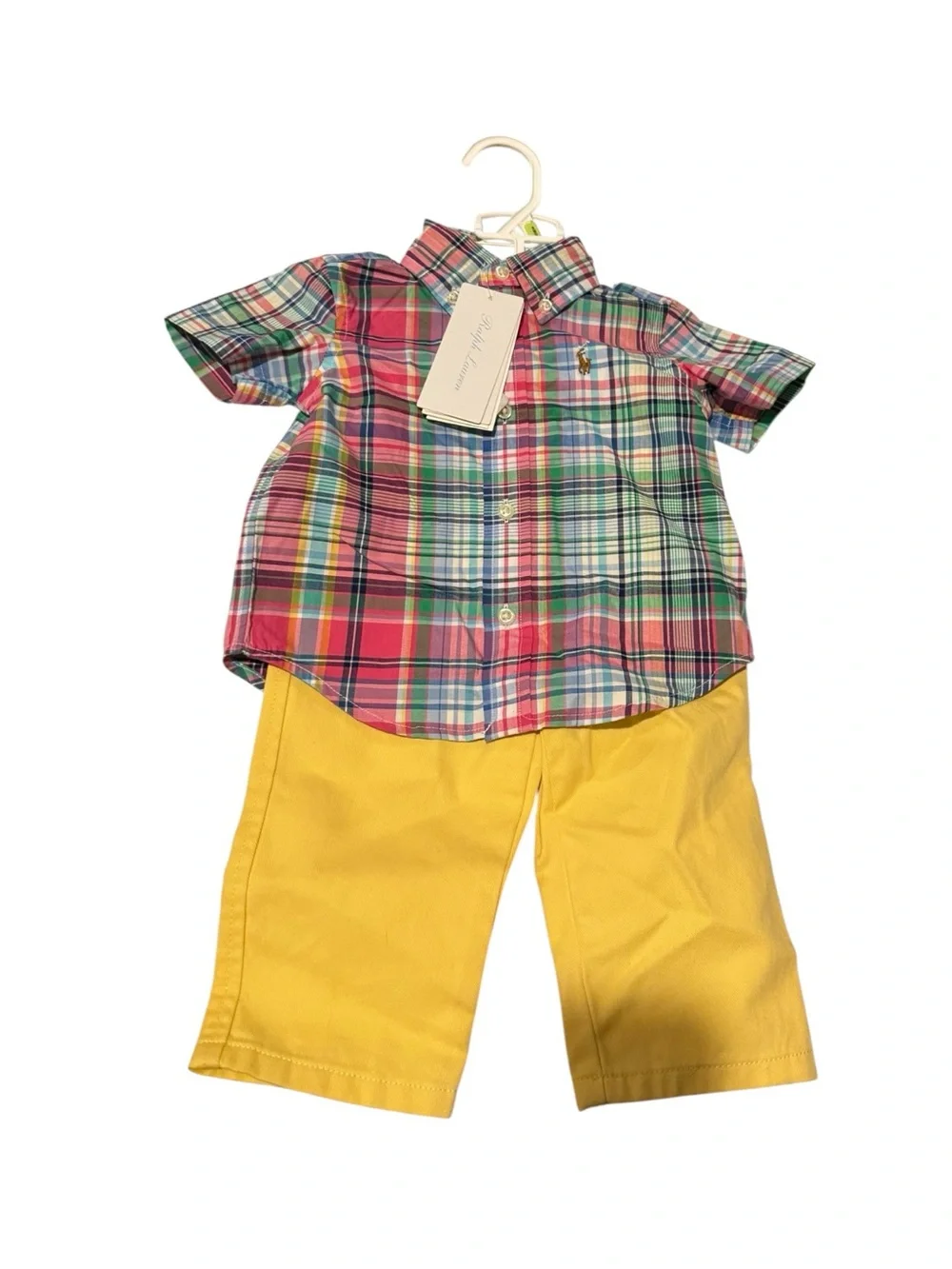 NWT Ralph Lauren Boys Madras‎ Plaid Short-Sleeve Shirt & Pant Set Preppy Classic